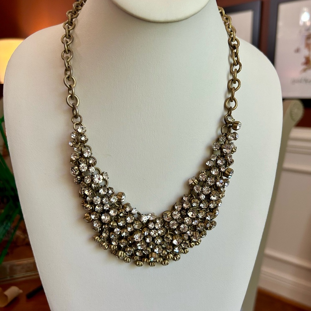 Vintage J. Crew Crystal Cluster Statement Bibb Necklace
